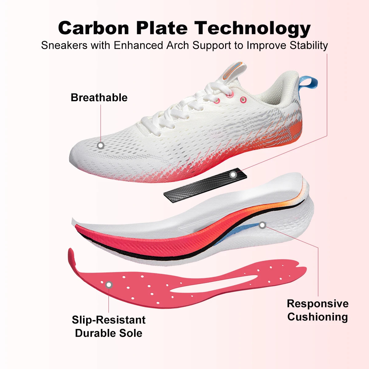 Baasploa Women Running Shoes Carbon Plate Non Slip Breathable Sneakers