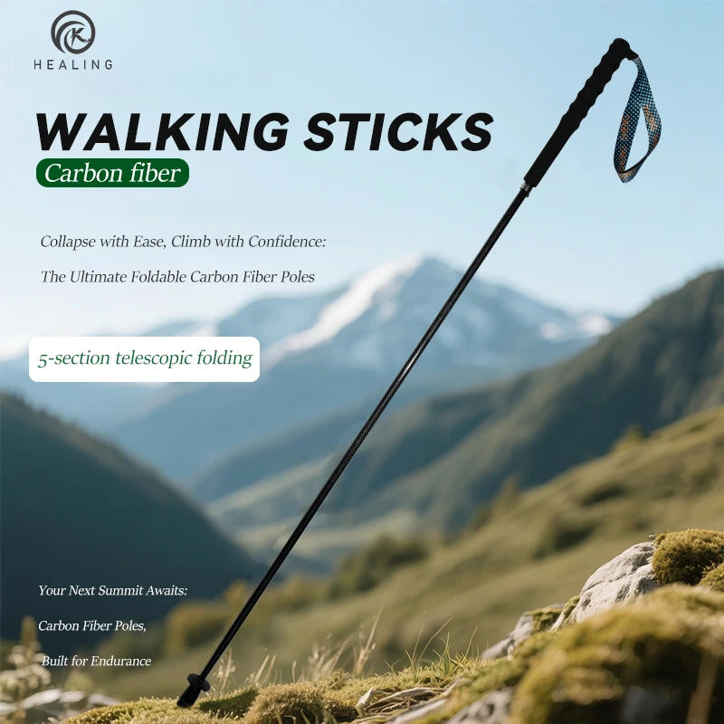 OKHEALINGCN Carbon Fiber Trekking Poles Folding Telescopic Walking Sticks