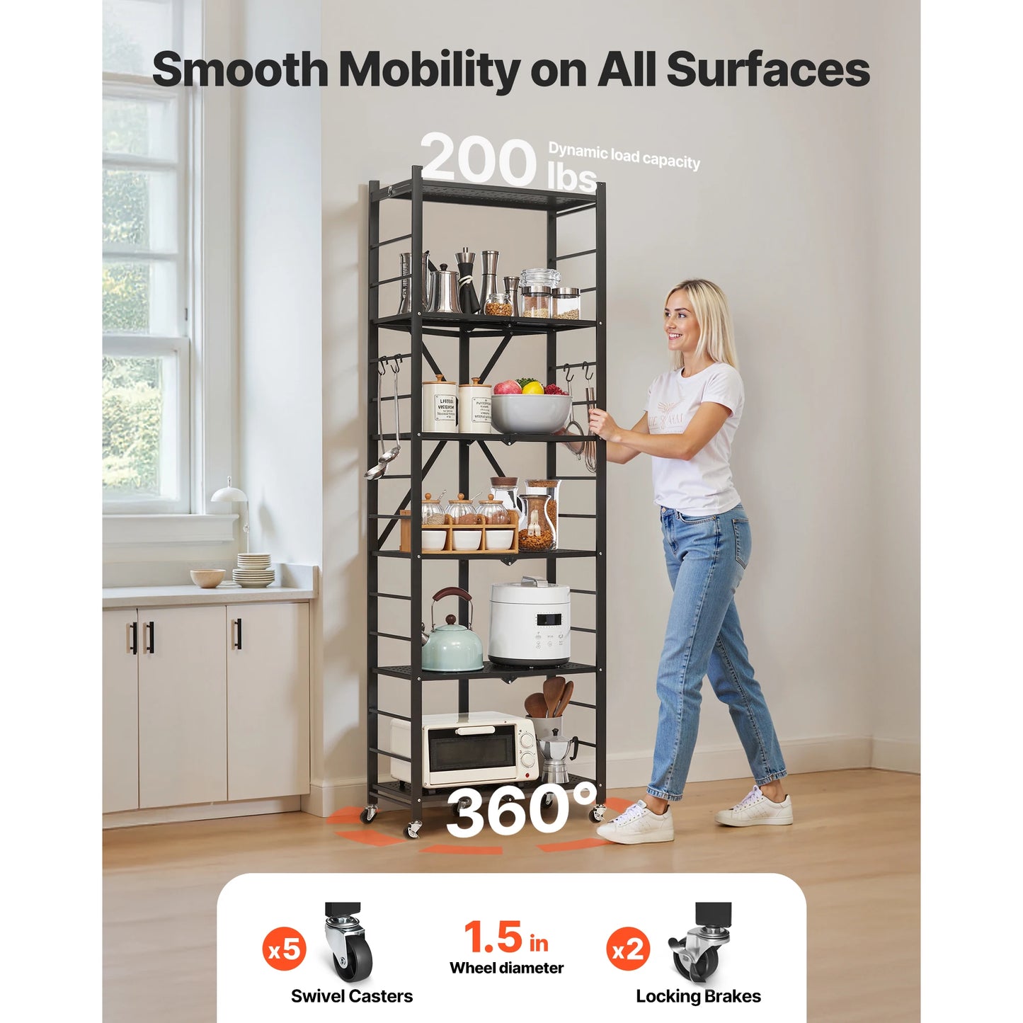 SucceBuy Foldable Metal Shelving Unit With Wheels Garage Kitchen