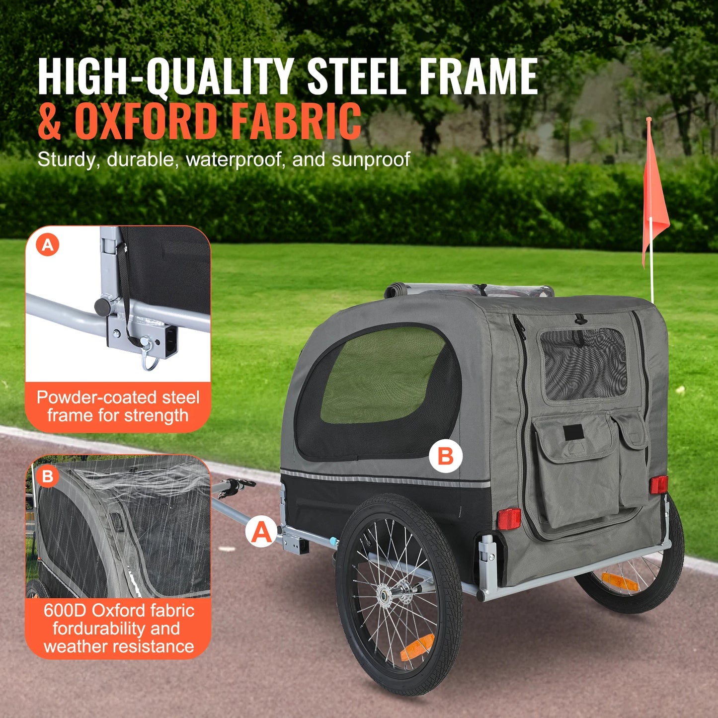 SucceBuy Dog Bike Trailer Carrier With Wheels And Reflectors