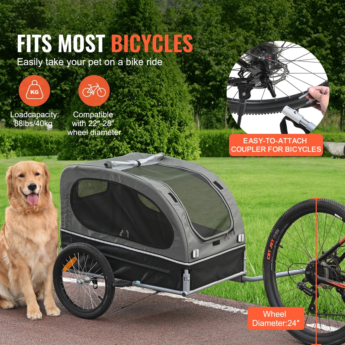SucceBuy Dog Bike Trailer Carrier With Wheels And Reflectors