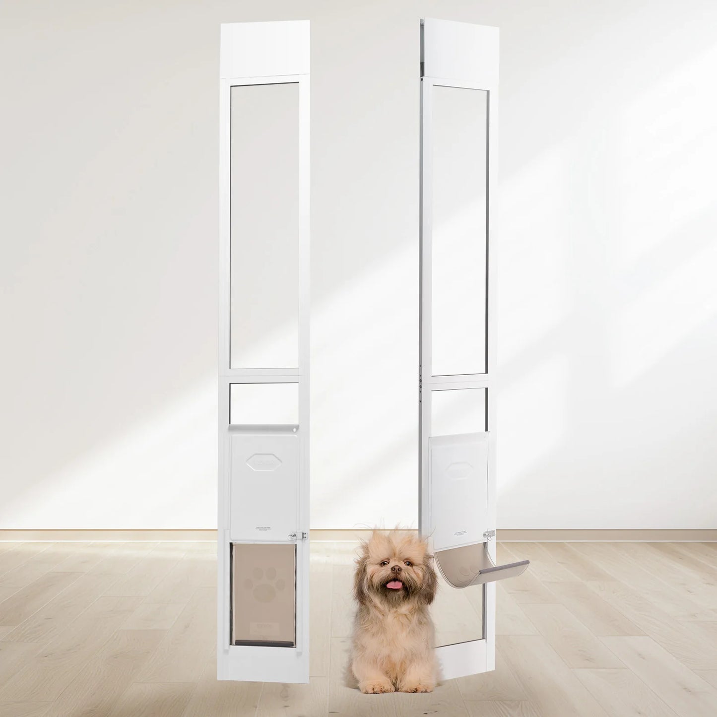 Sliding Glass Dog Door With Adjustable Height Tempered Glass Aluminum Frame