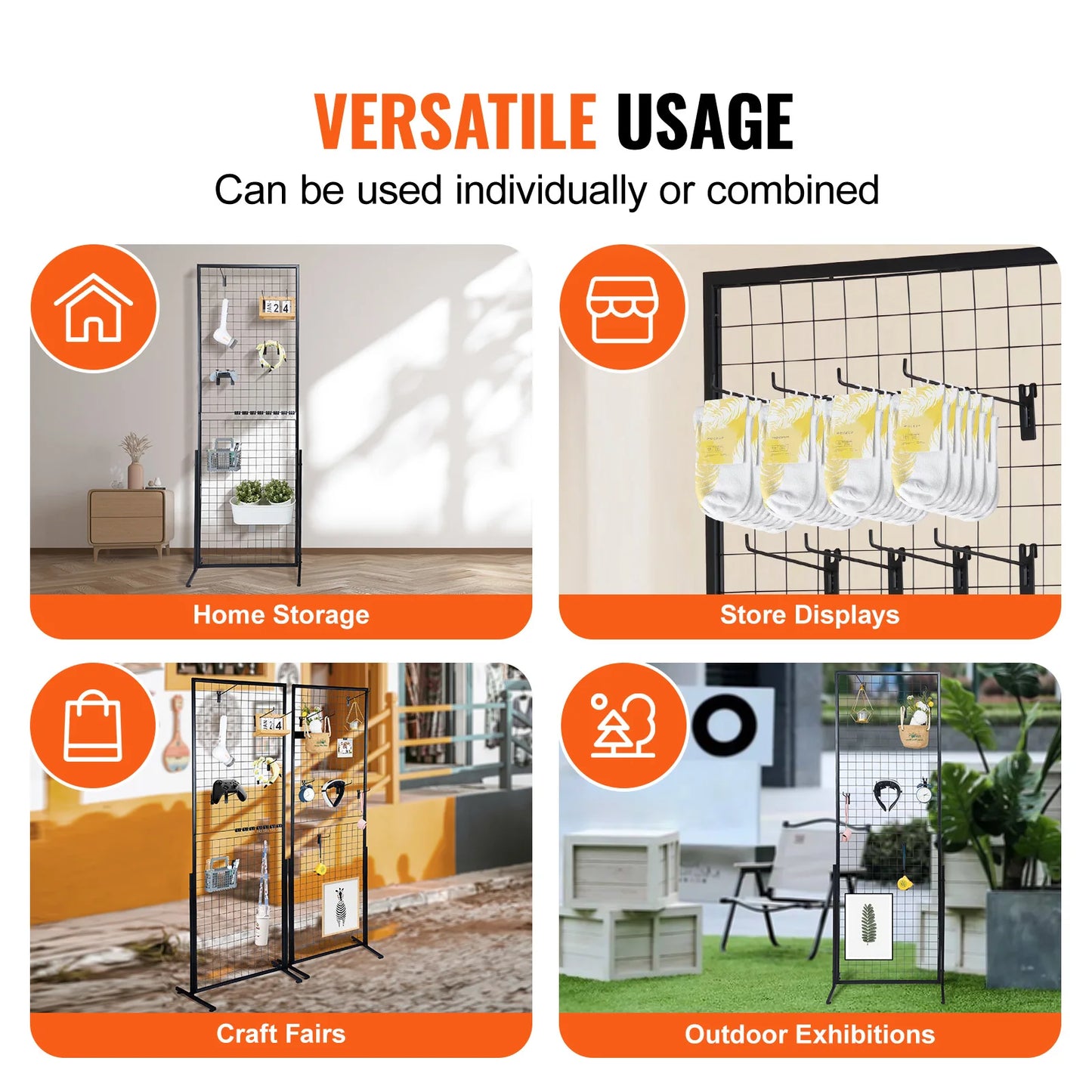SucceBuy Grid Wall Panels Double Sided Display Rack With Hooks