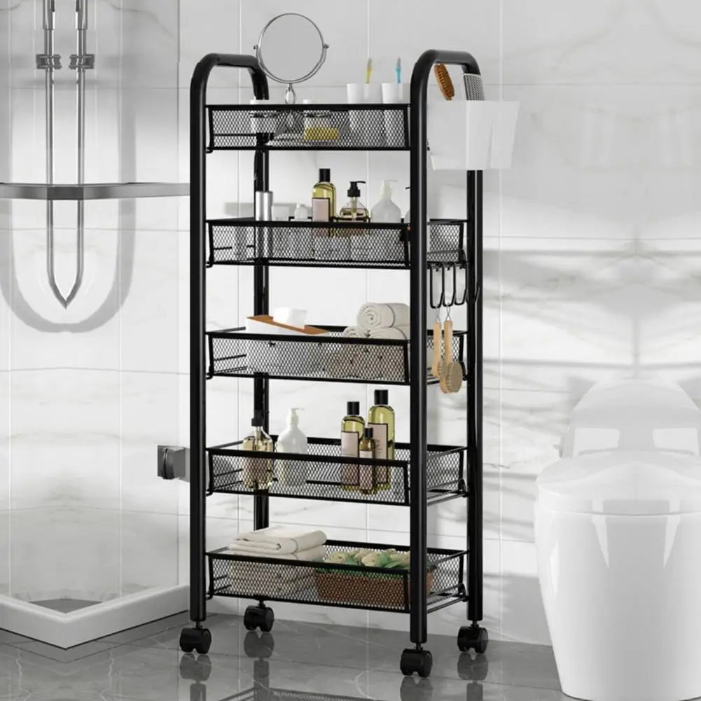 Five-Tier Stainless Steel Stackable Fruit And Vegetable Basket With Wheels