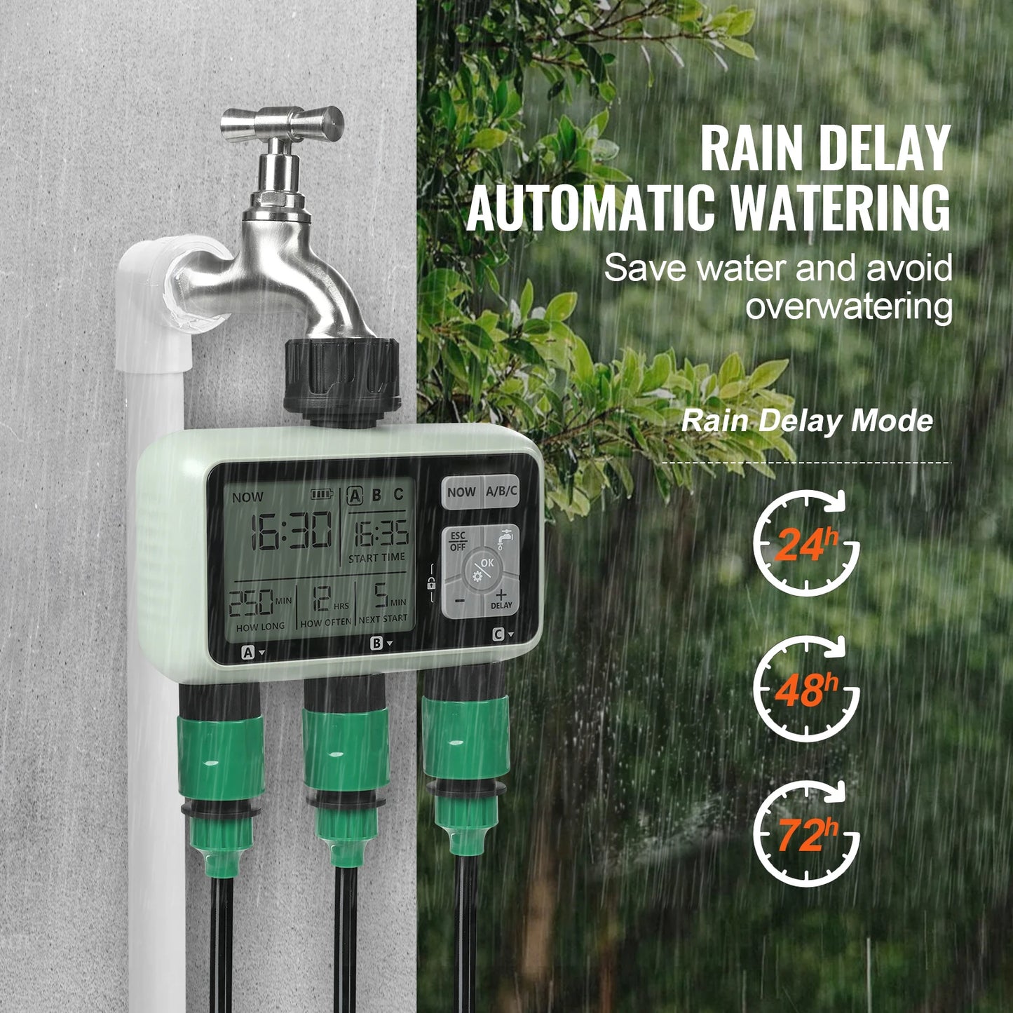 SucceBuy 3-Outlet Water Timer With LCD Display And Rain Delay