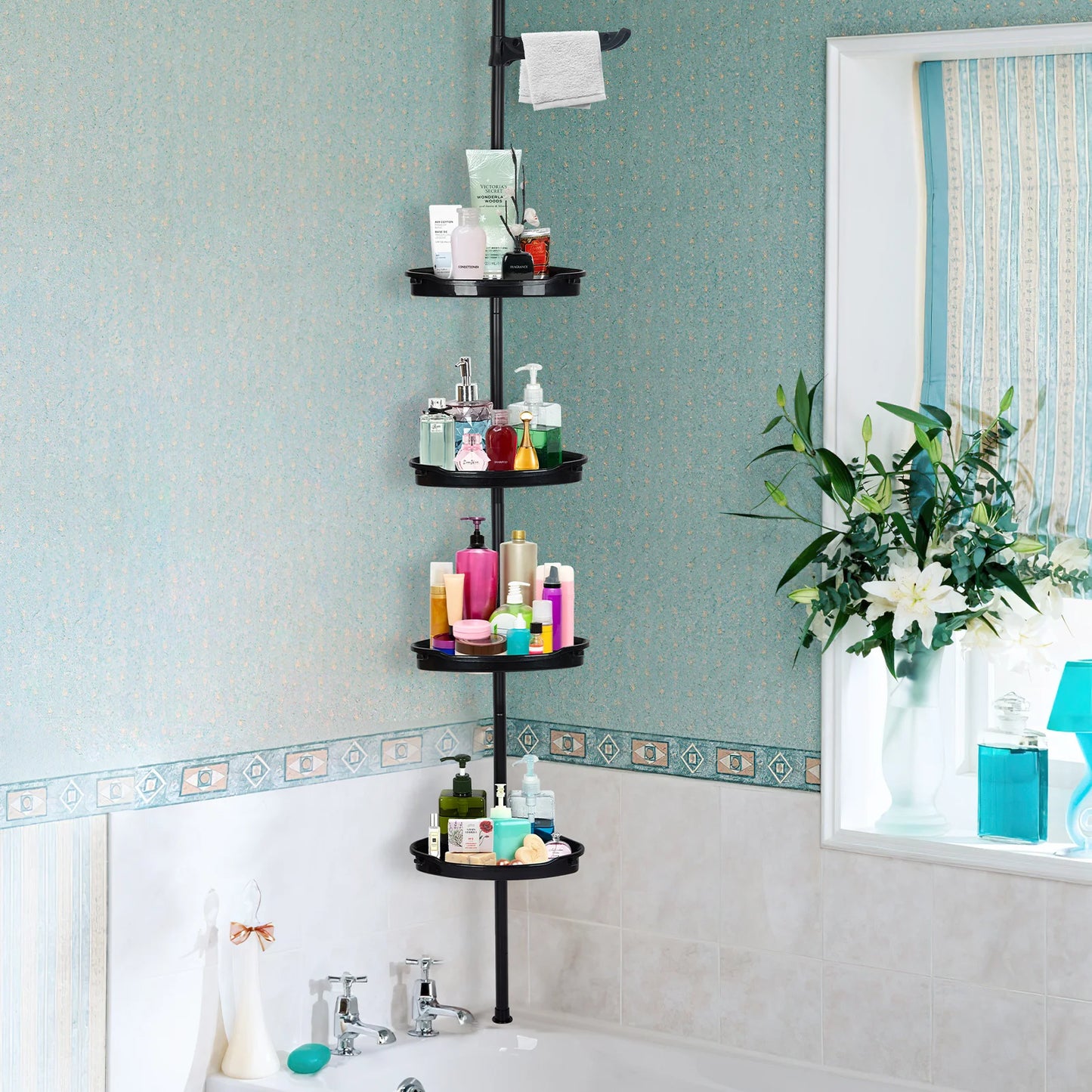 HiMISS Corner Shower Caddy With Tension Pole 4 Tier Organizer
