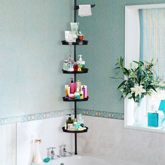 HiMISSH Corner Shower Caddy Tension Pole Four Tier Adjustable Shelves