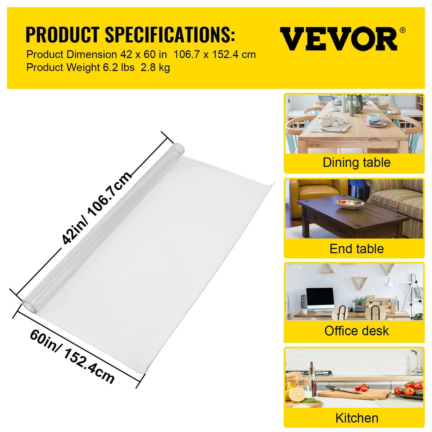 NONECN Transparent PVC Table Cover Desk Protector For Dining Tables