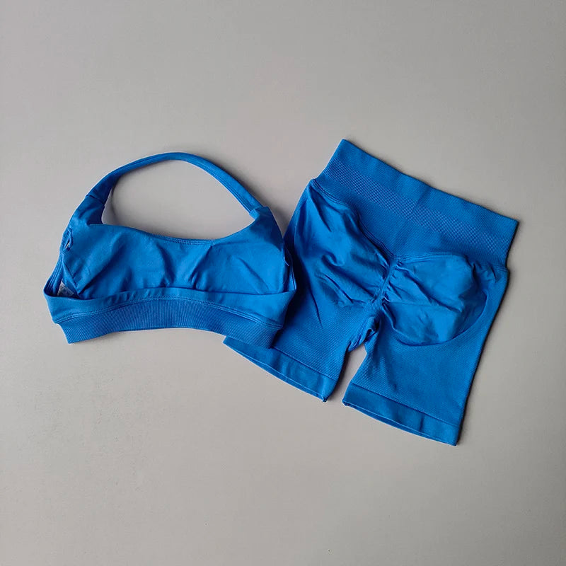 NONECN Seamless Yoga Sports Bra and Shorts Set for Women