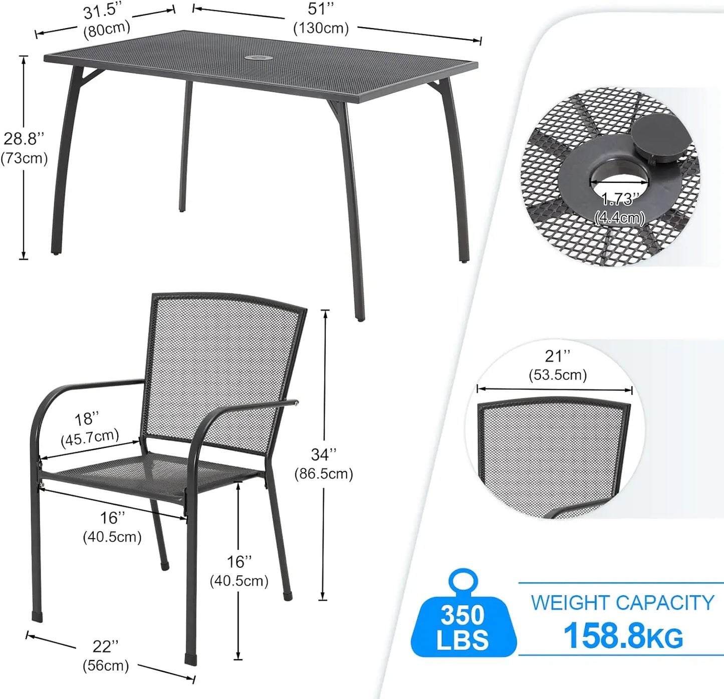Outdoor 5 Piece Table And Chair Set With Umbrella Hole
