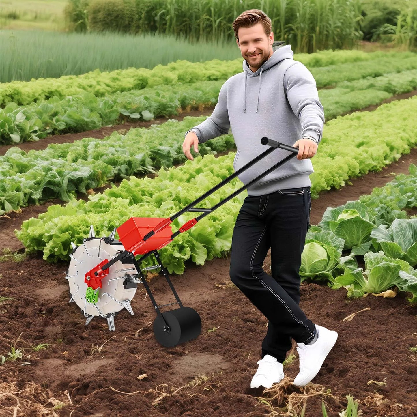 Manual Seeder With 10 Nozzles Hand Push Garden Planter