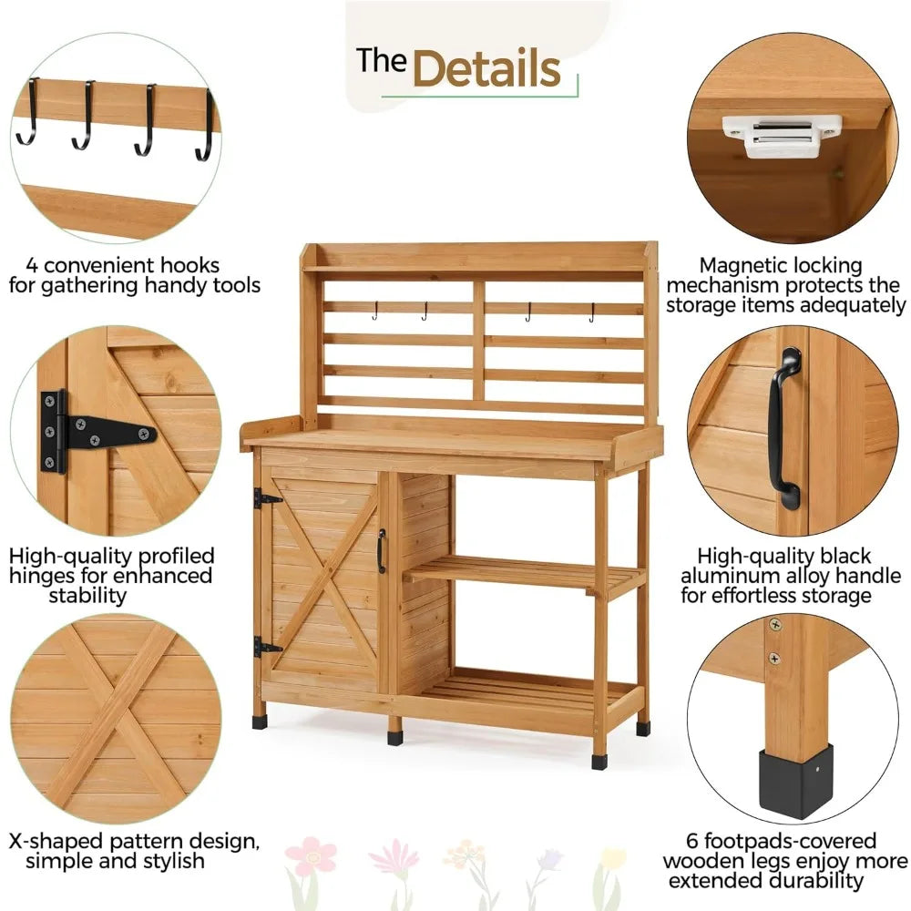 Outdoor Potting Bench Horticulture Work Table With Storage Cabinet
