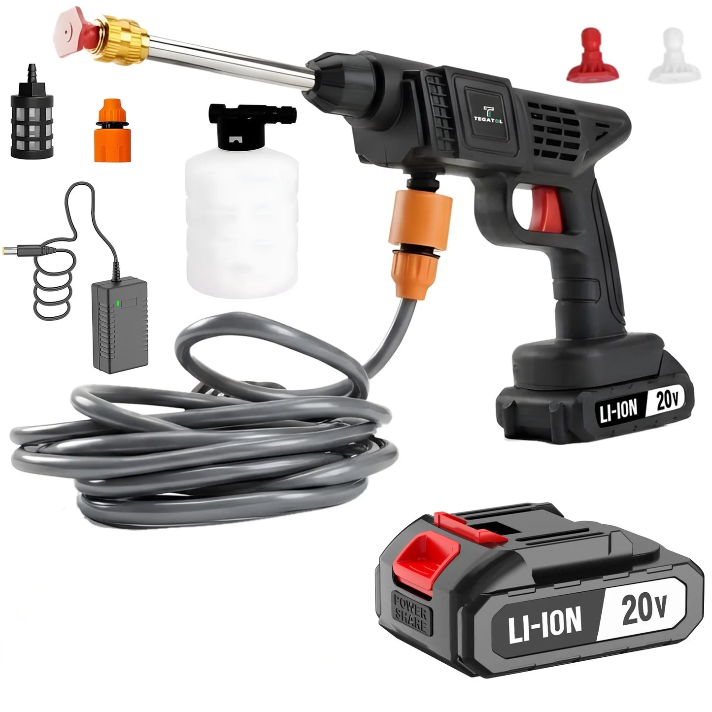 TEGATOK 20V Electric High Pressure Washer Car Water Gun