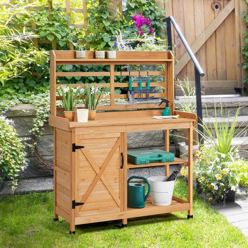 Outdoor Potting Bench Horticulture Work Table With Storage Cabinet