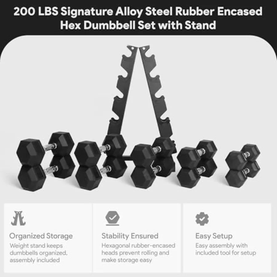 Rubber Coated Hex Dumbbell Set With A Frame Rack Chrome Handles Home Gym