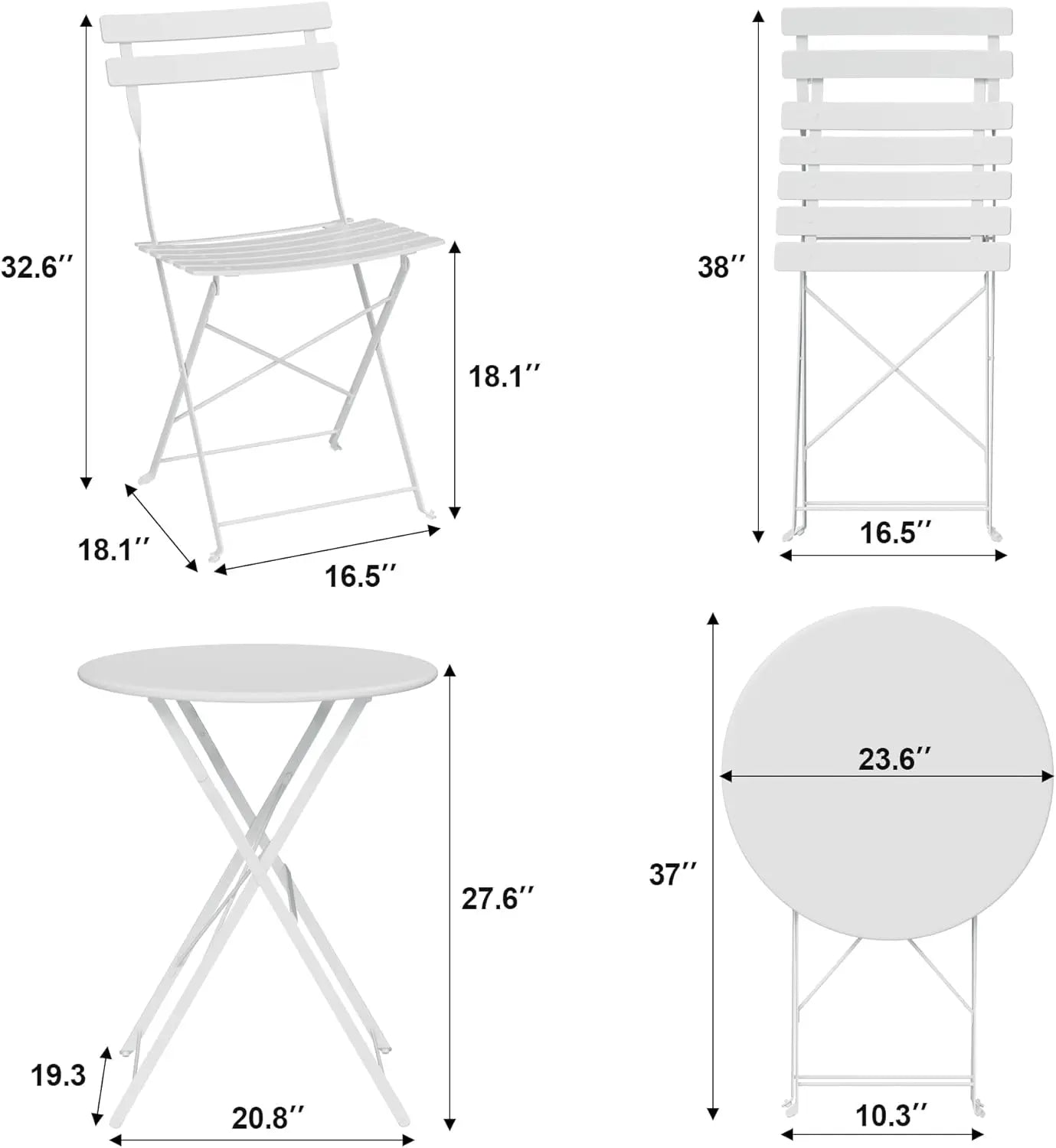 TWISTER.CK 3Pcs Patio Bistro Set With Space Saving Folding Table And Chairs