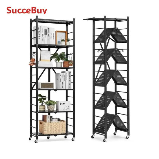 SucceBuy Heavy Duty Mobile Folding Shelf with Wheels Storage Rack