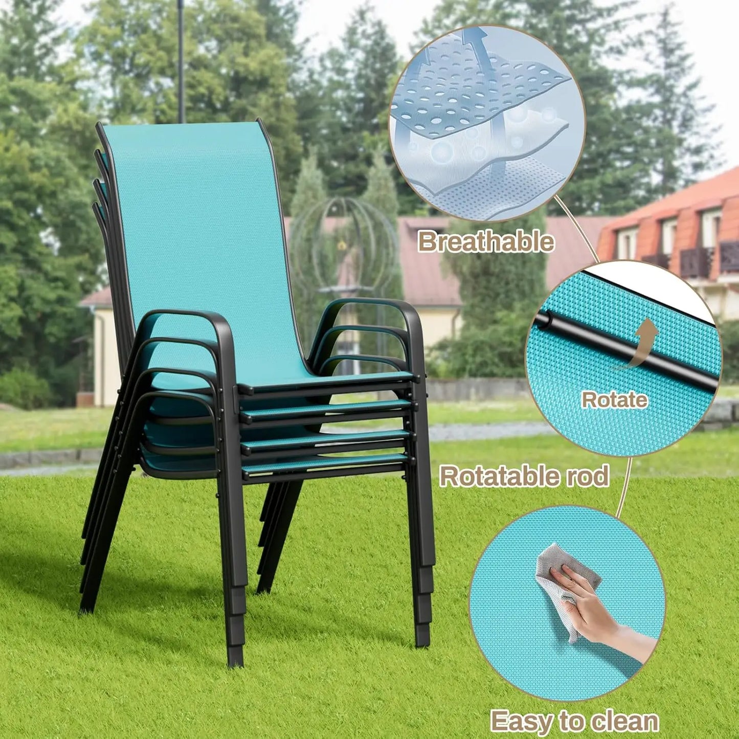 Patio Dining Set 5 Pieces With Table And Textilene Chairs