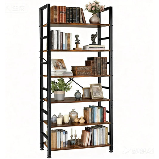 Six-Tier Steel Bookshelf Organizer For Living Room And Office
