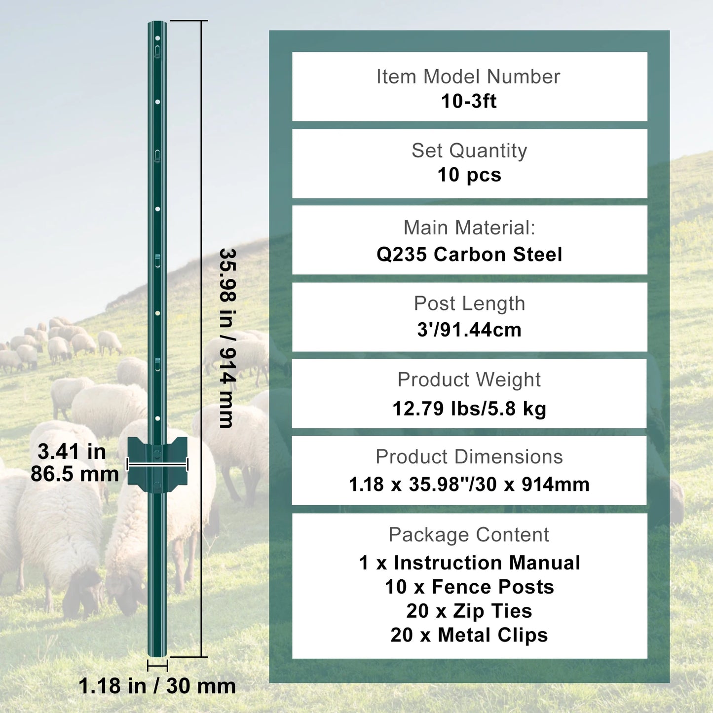 SucceBuy Heavy Duty Fence Post Stakes Carbon Steel For Outdoor Fencing