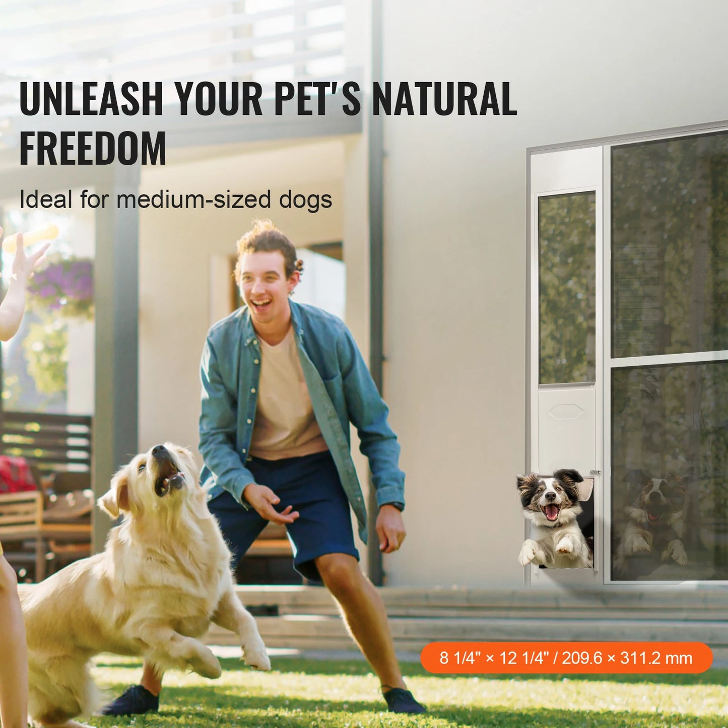 Sliding Glass Dog Door With Adjustable Height Tempered Glass Aluminum Frame