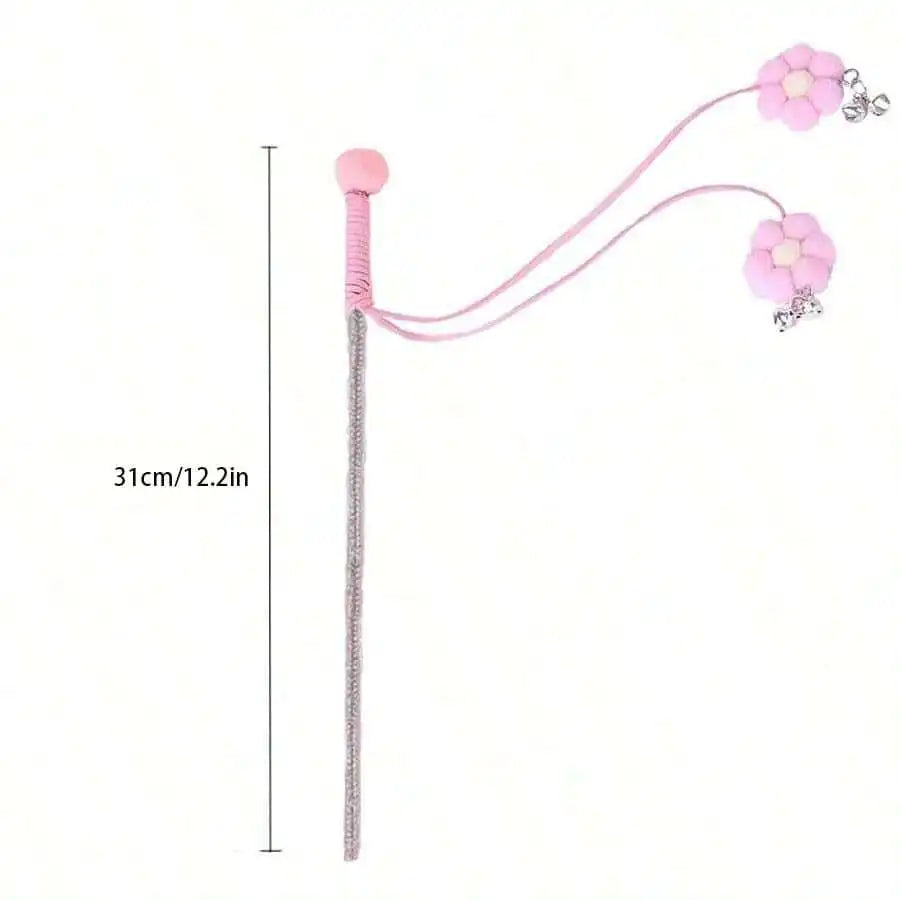 Cat Teaser Wand Toy Set With Flower Tassels and Feather