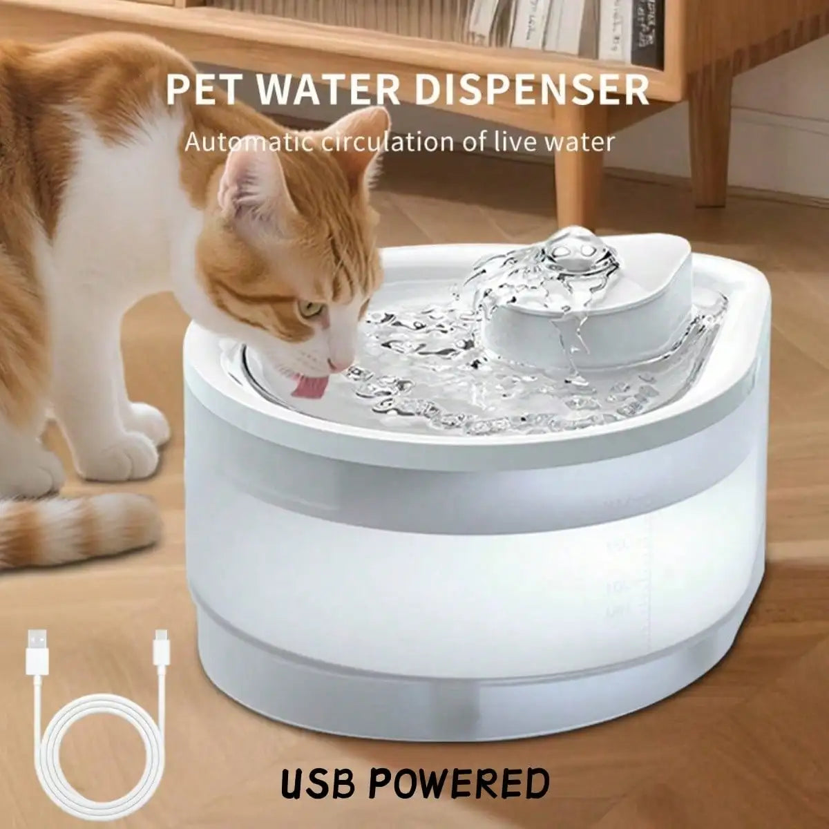 Wireless Cat Water Fountain USB Sensor Activated Dispenser