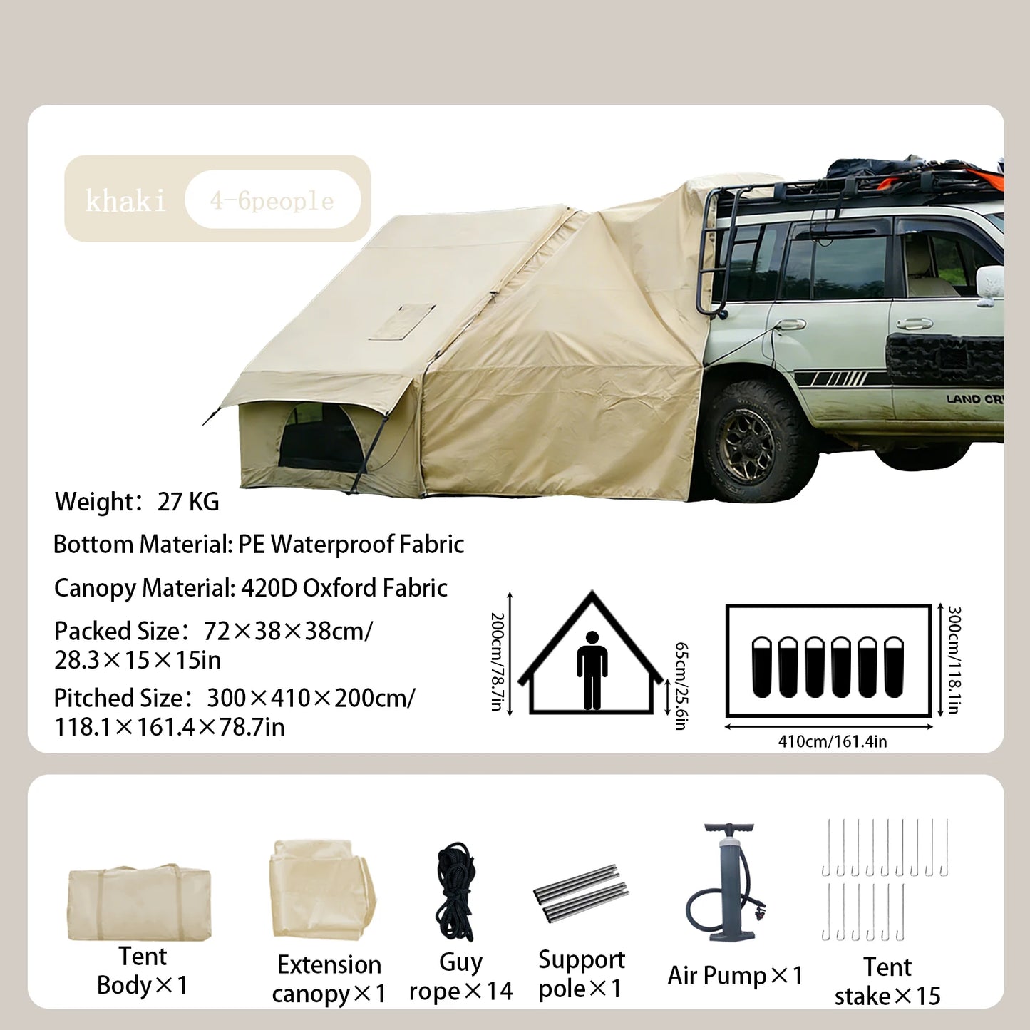 Pakicetus Large Inflatable Camping Tent With Skylight And Breathable Mesh