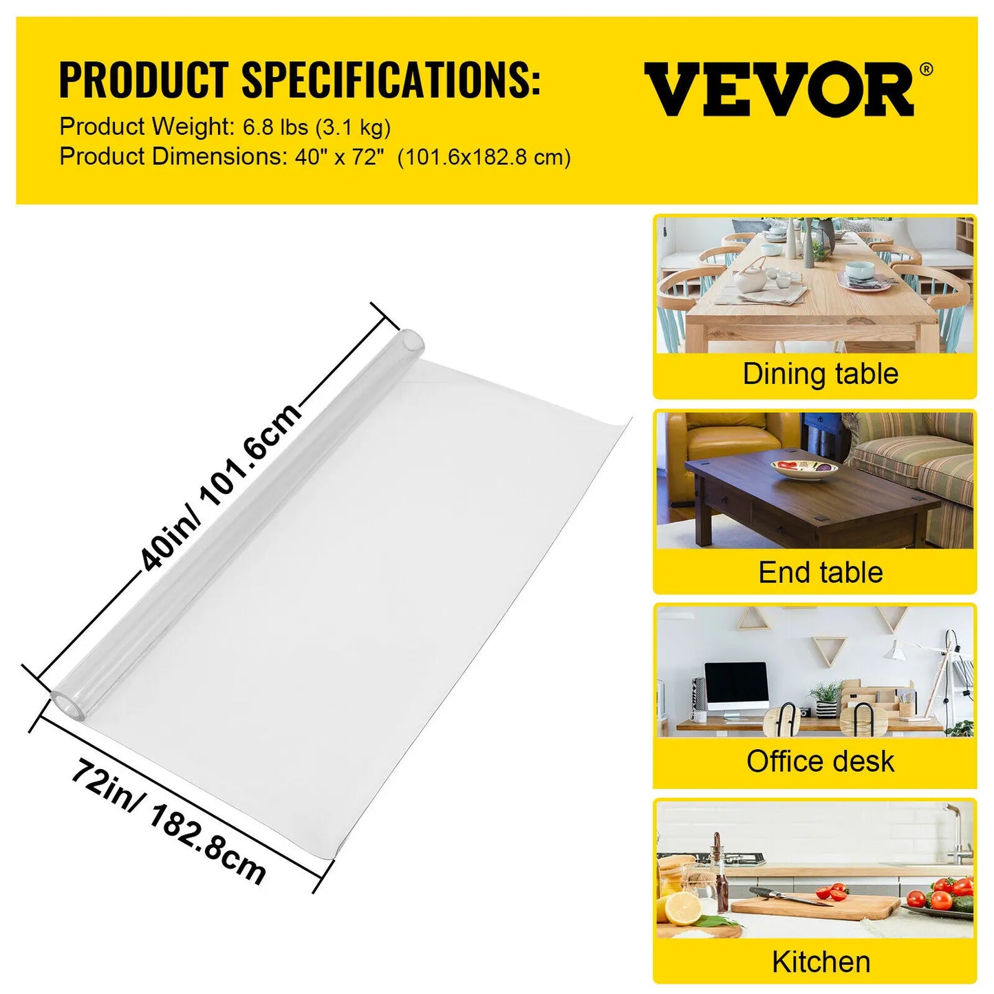 NONECN Transparent PVC Table Cover Desk Protector For Dining Tables