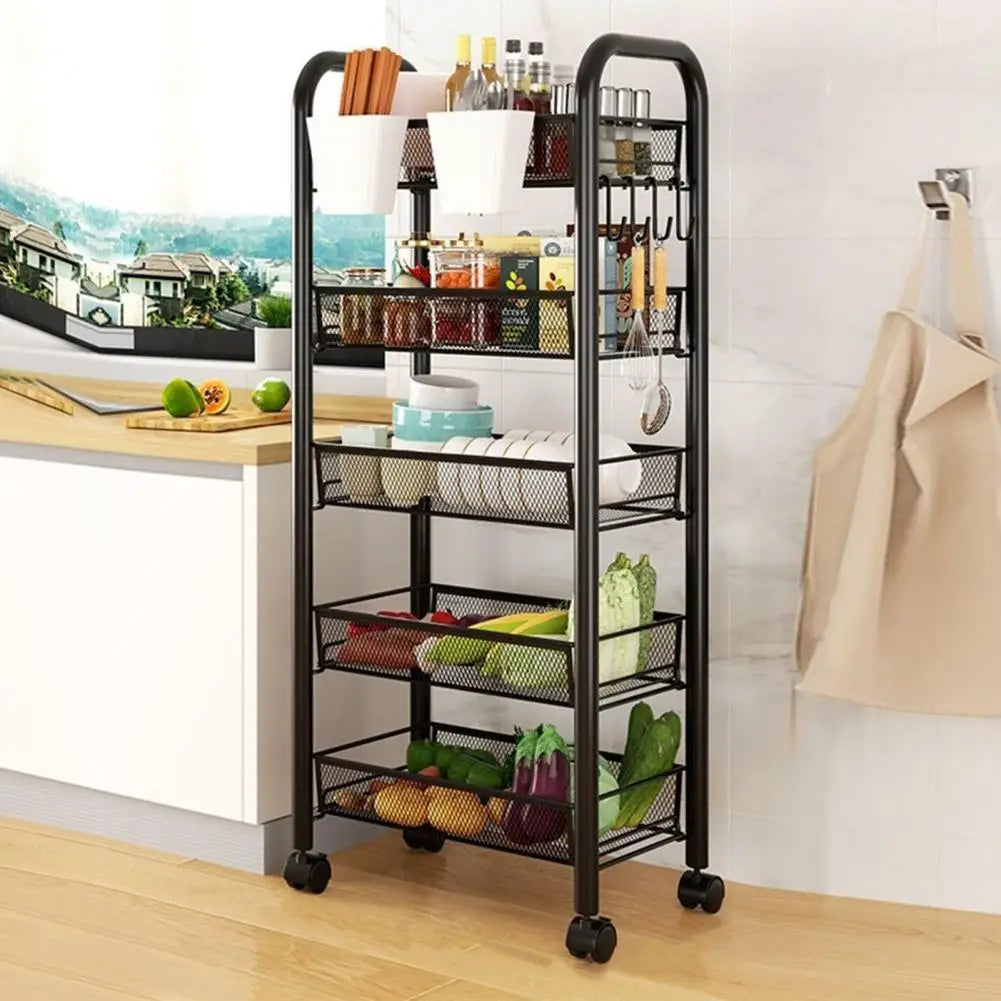 Five-Tier Stainless Steel Stackable Fruit And Vegetable Basket With Wheels