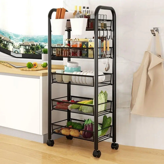 Five-Tier Stainless Steel Stackable Fruit And Vegetable Basket With Wheels