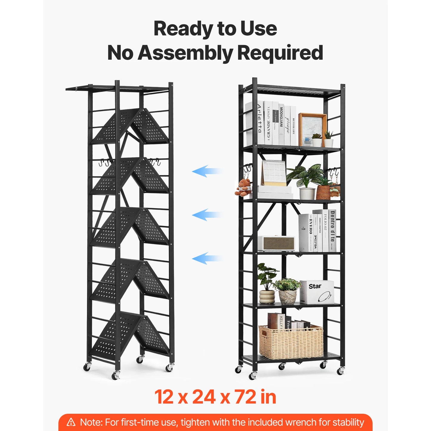 SucceBuy Foldable Metal Shelving Unit With Wheels Garage Kitchen