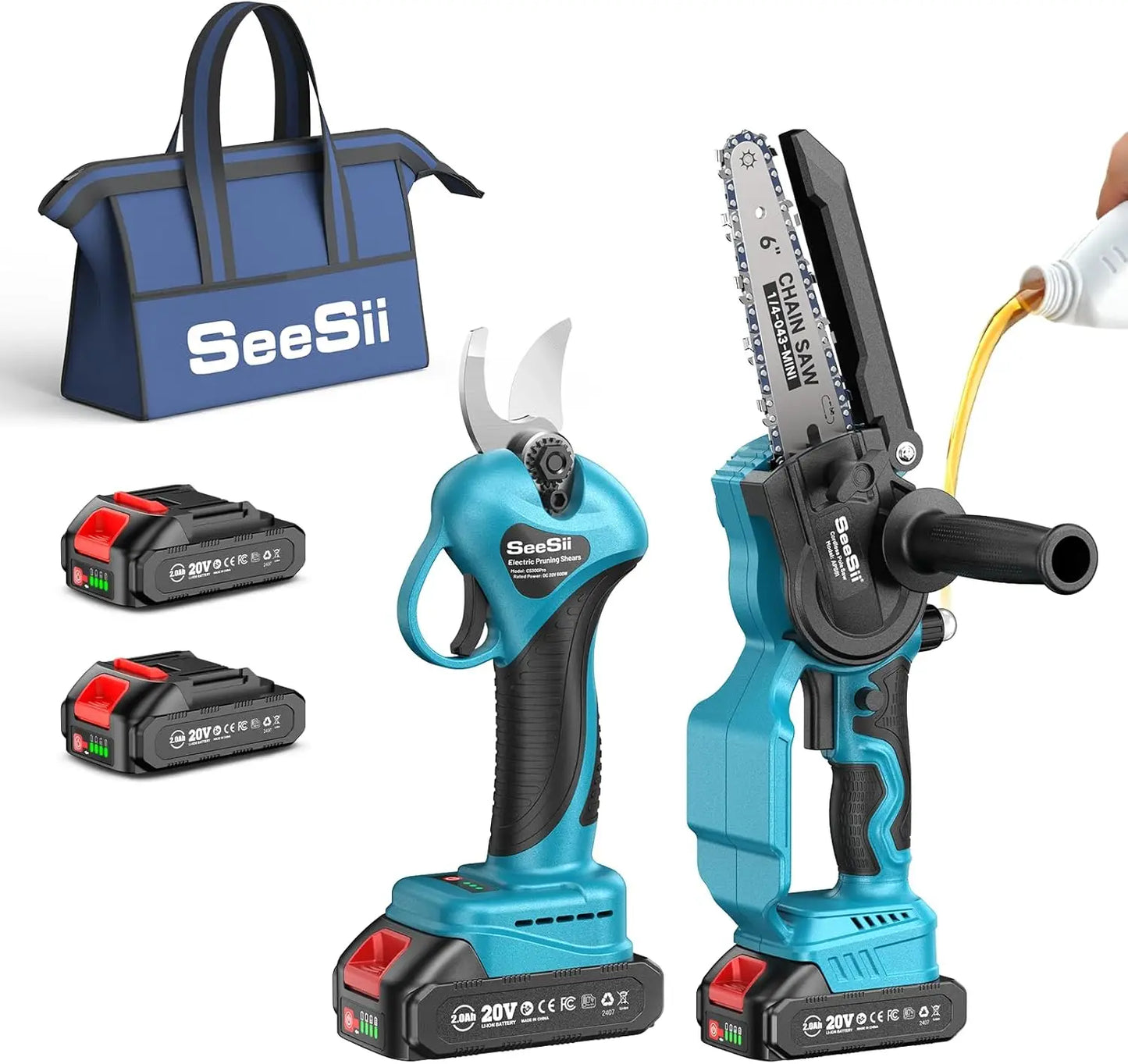 Seesii Brushless Cordless Electric Saw and Pruning Shears Kit