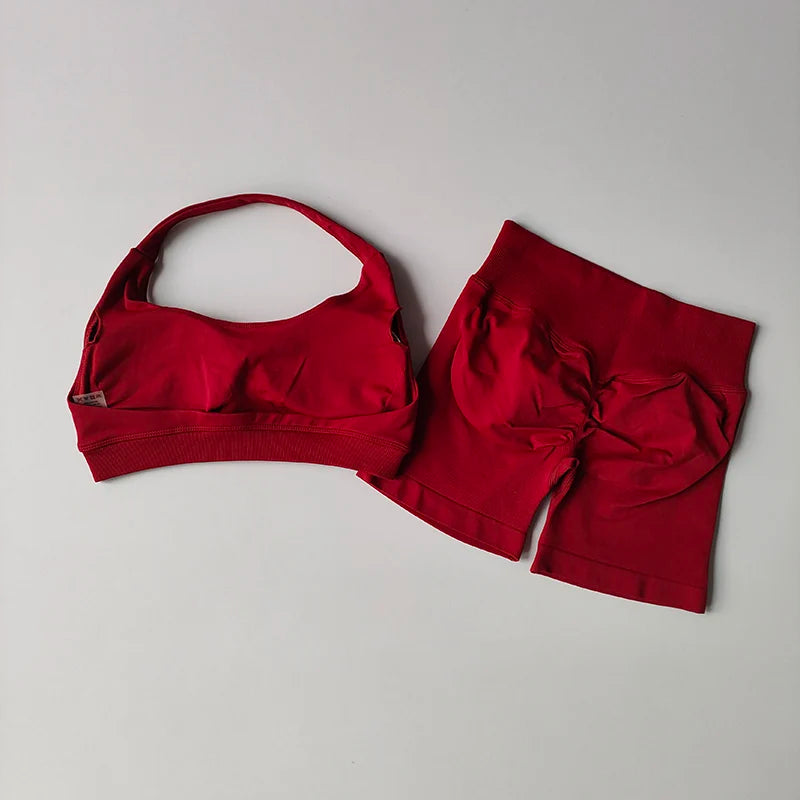NONECN Seamless Yoga Sports Bra and Shorts Set for Women