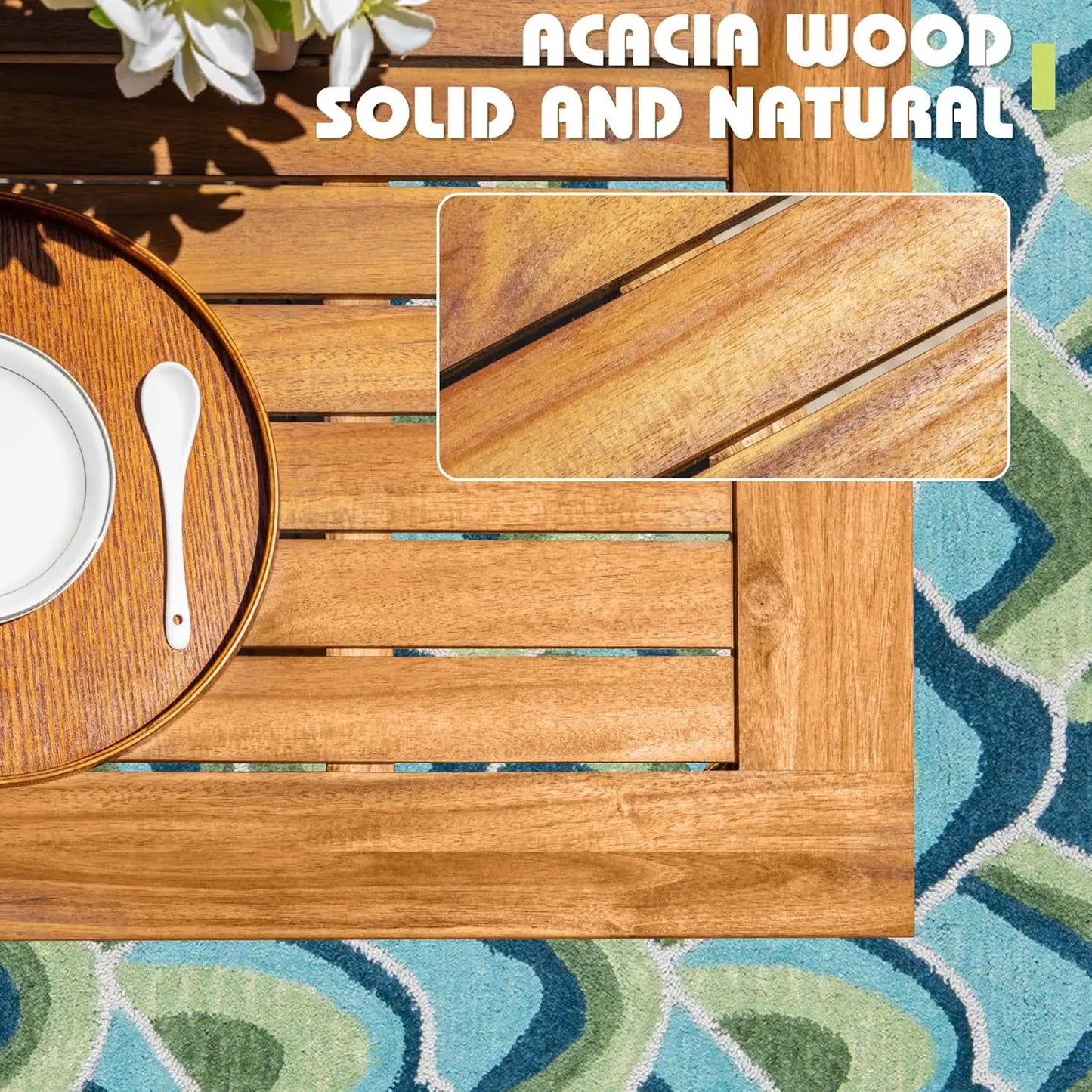 5 Piece Outdoor Dining Set Acacia Wood Patio Table And Chairs