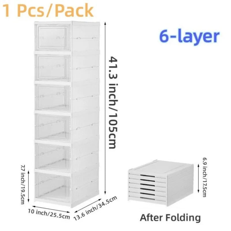 Foldable Six-Layer Transparent Shoe Box Storage Organizer Stackable