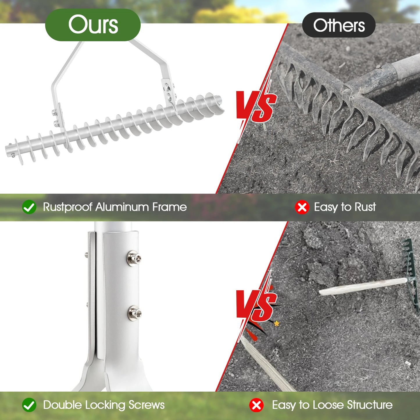LIFEZEAL Garden Thatch Rake With 19 Curved Tines And Adjustable Head