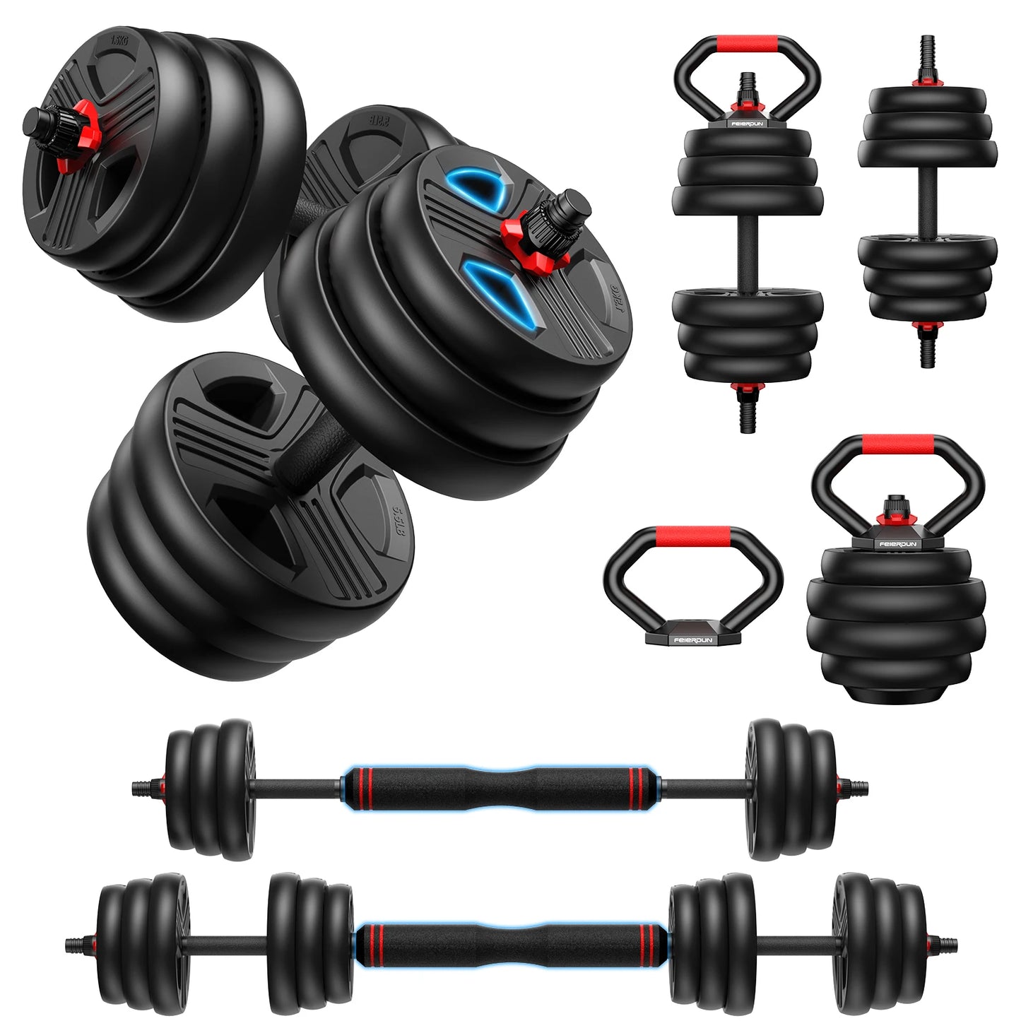FED Fitness 5-in-1 Adjustable Dumbbell Set Barbell Kettlebell Push Up