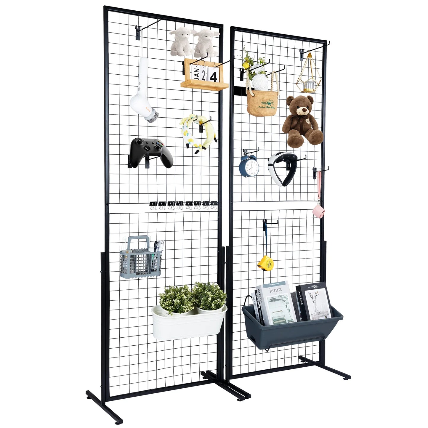 SucceBuy Grid Wall Panels Double Sided Display Rack With Hooks