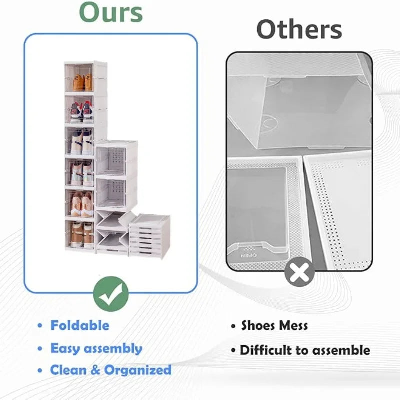 Foldable Six-Layer Transparent Shoe Box Storage Organizer Stackable
