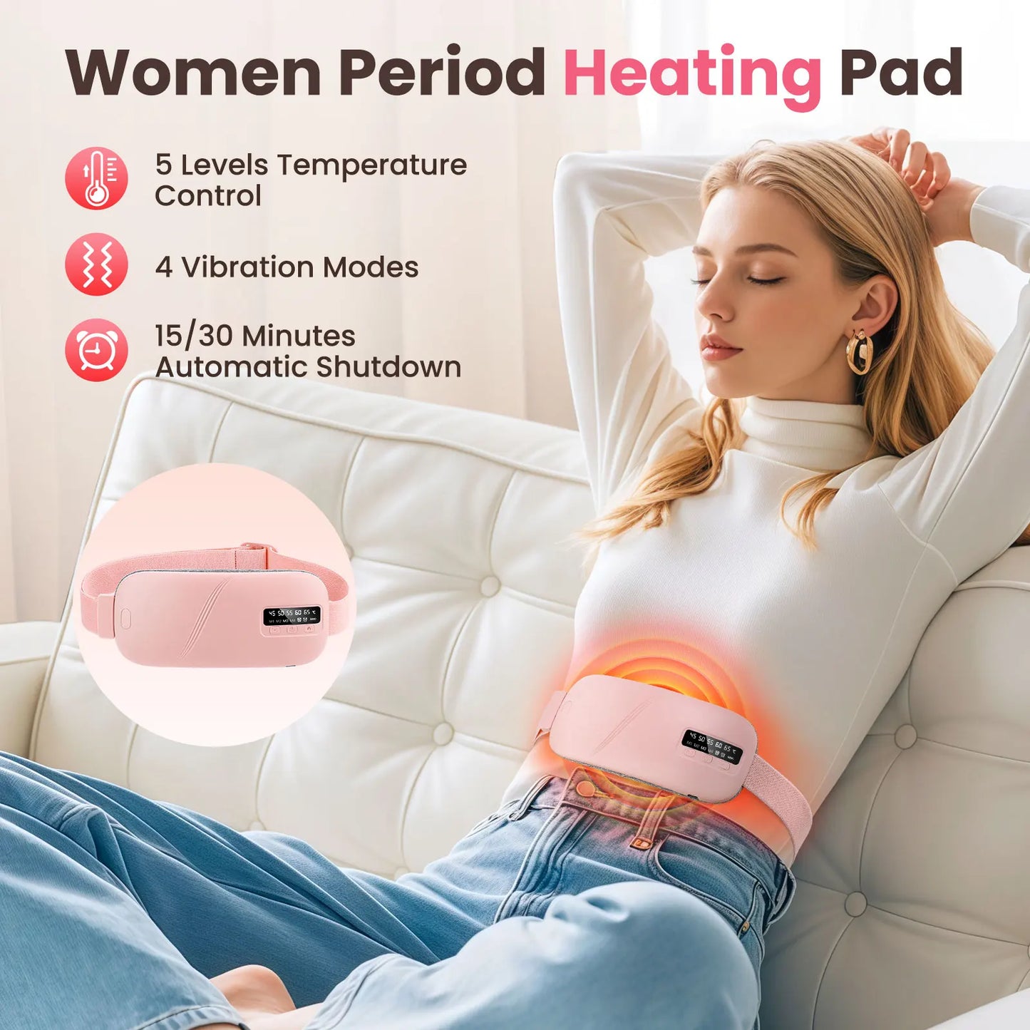 PASTSKY 5 Modes Electric Heating Waist Massage Belt For Menstrual Cramps Relief