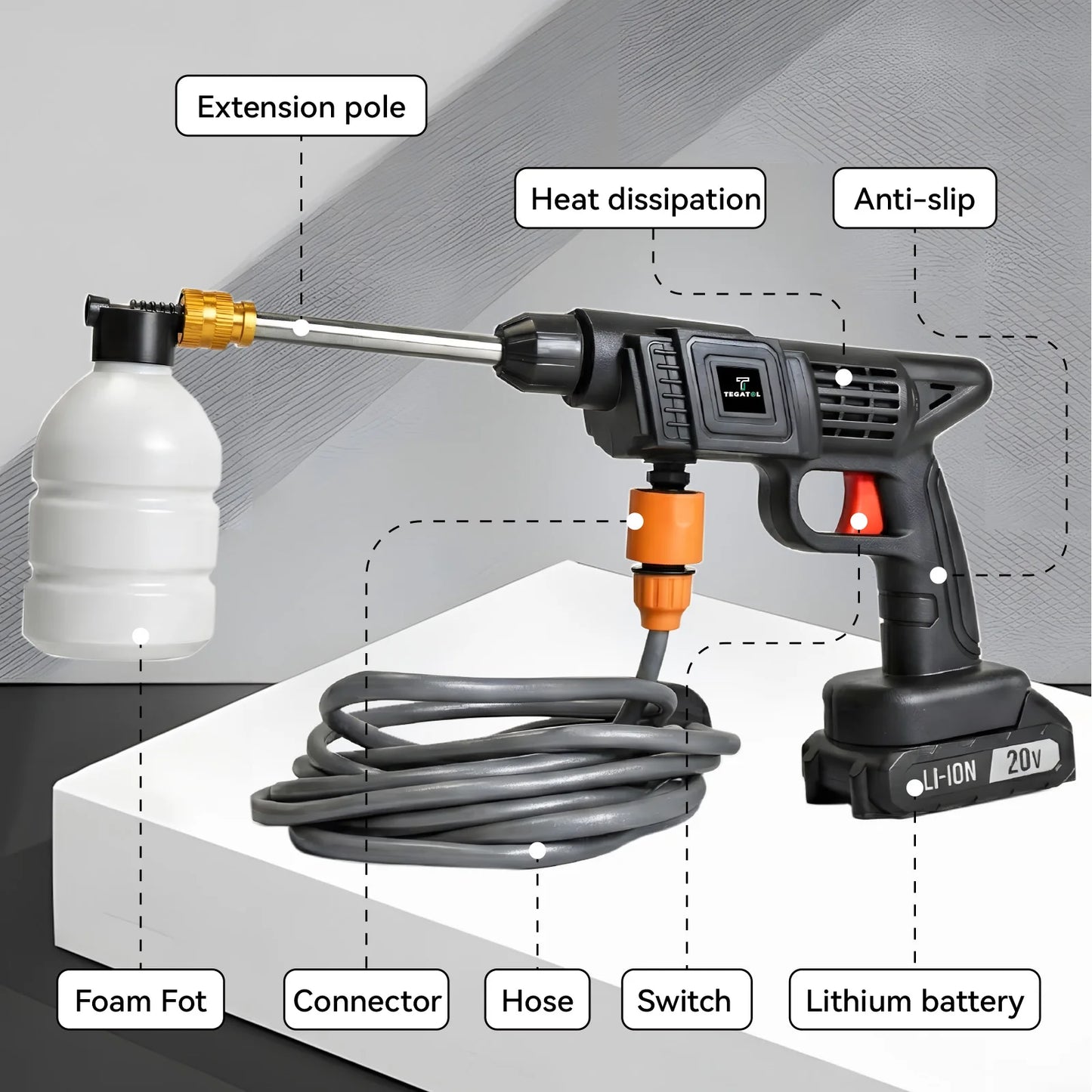 TEGATOK 20V Electric High Pressure Washer Car Water Gun