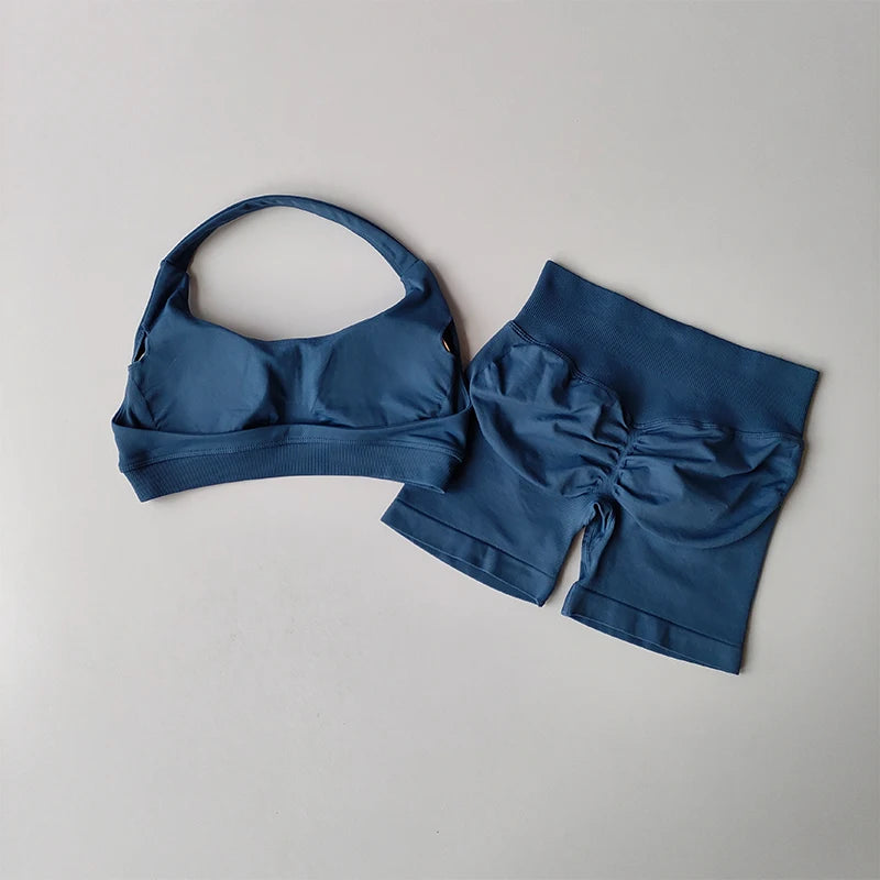 NONECN Seamless Yoga Sports Bra and Shorts Set for Women