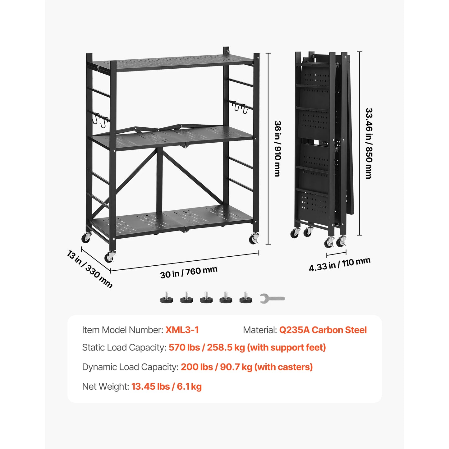 SucceBuy Foldable Metal Shelving Unit With Wheels Garage Kitchen