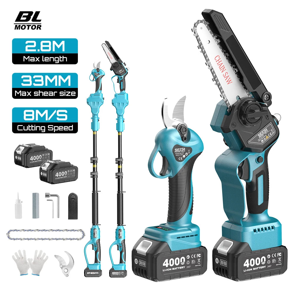 Seesii 3-In-1 Brushless Telescoping Pole Chainsaw Cordless