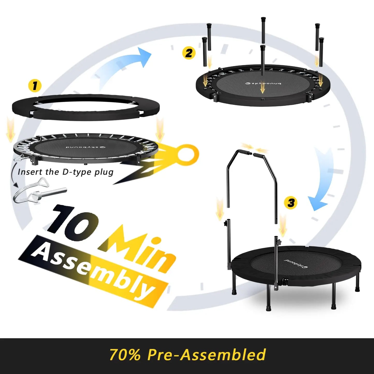 NONE Foldable Rebounder Trampoline for Adults with Adjustable U-Bar