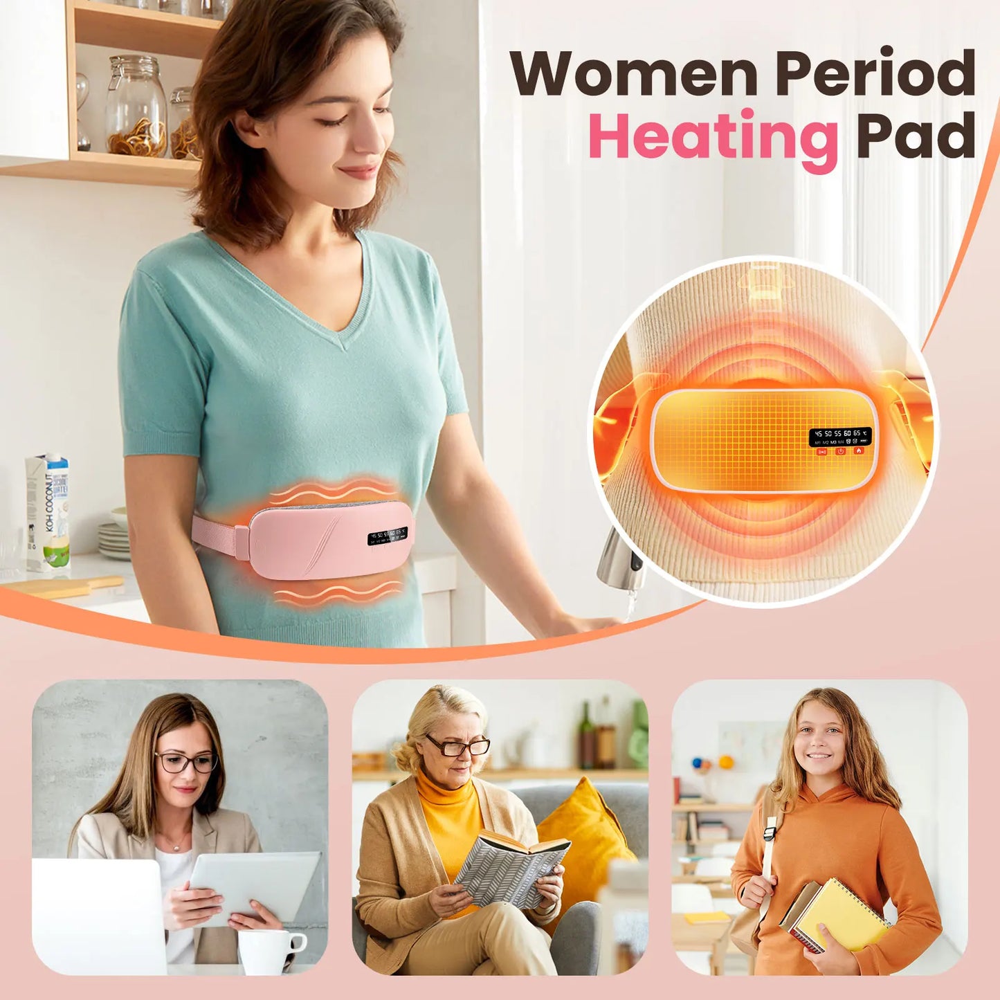 PASTSKY 5 Modes Electric Heating Waist Massage Belt For Menstrual Cramps Relief