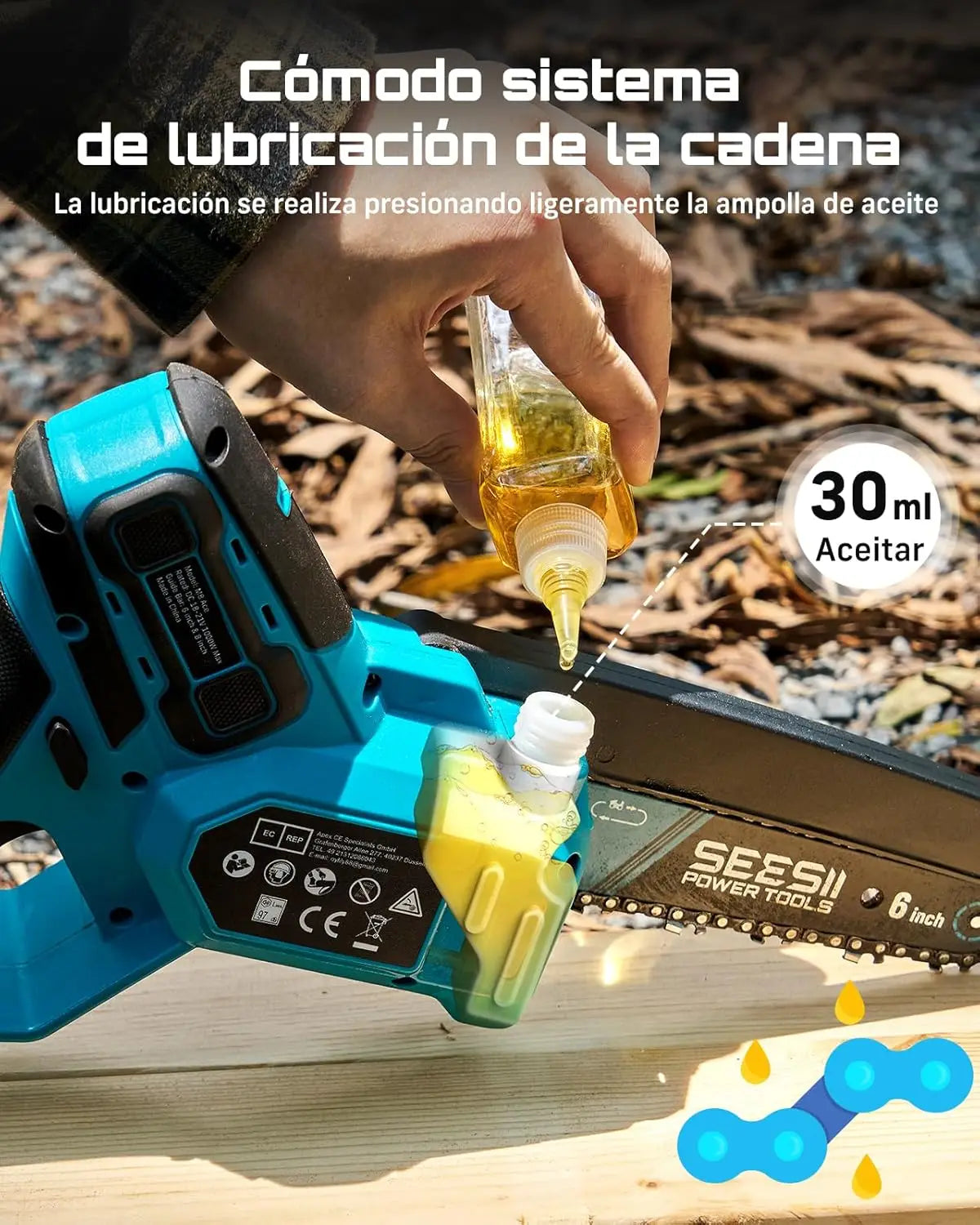 Seesii 1000W Brushless Cordless Chainsaw 18V Battery Compatible