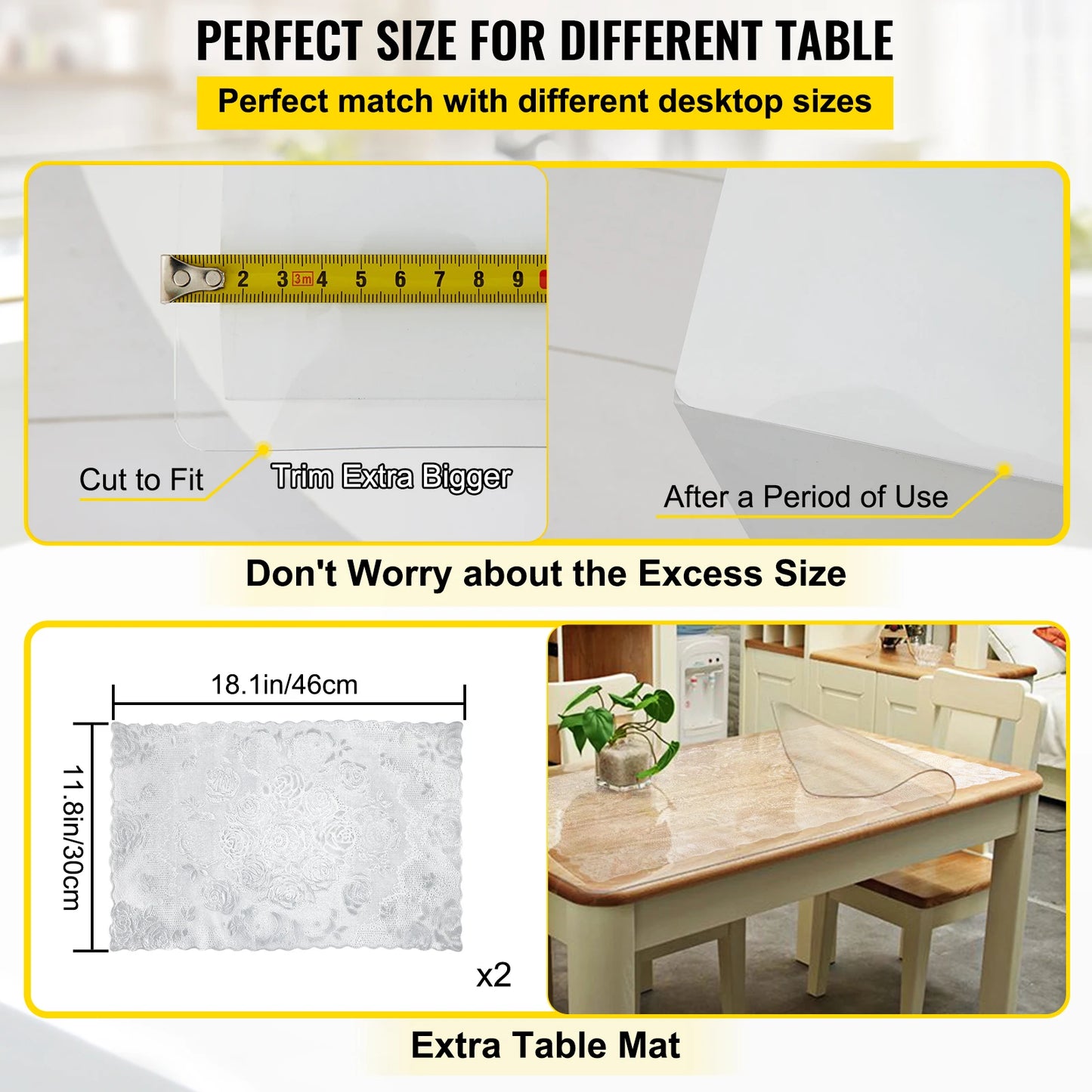 NONECN Transparent PVC Table Cover Desk Protector For Dining Tables