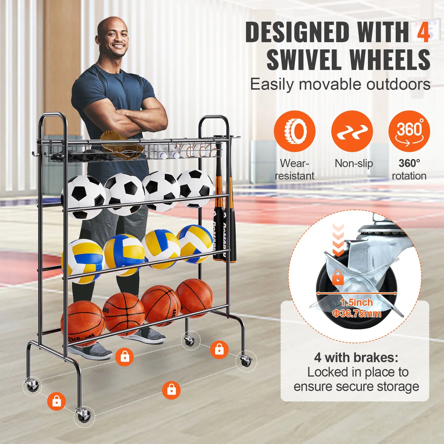 Four-Layer Rolling Basketball Rack and Shooting Training Stand